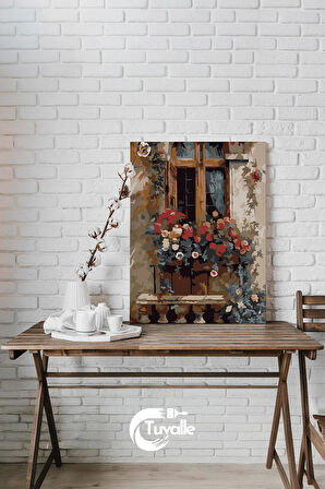 Pencere Bahçesi Sayılarla Boyama Seti, Hobi Seti, 40X50 Tablo, Fırça Boya, Numaralı Tuval