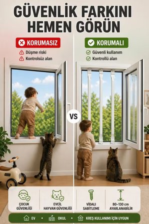 Teleskopik Pencere Güvenlik Bariyeri | 3 Adet (ÇUBUK) | | Çocuk Emniyeti |Kedi Güvenliği |80–130 Cm