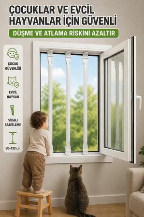 Teleskopik Pencere Güvenlik Bariyeri | 3 Adet (ÇUBUK) | | Çocuk Emniyeti |Kedi Güvenliği |80–130 Cm