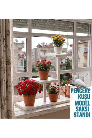 MODEL PENCERE KUŞU -METAL ÇİÇEK SAKSI STANDI Ev- Oturma Odası Balkon Çok Katlı Saksılık-BEYAZ RENK