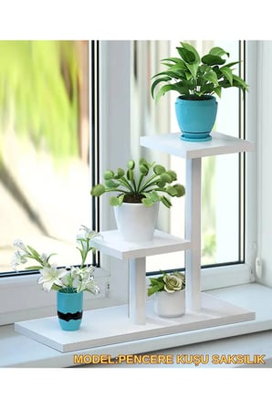 MODEL PENCERE KUŞU -METAL ÇİÇEK SAKSI STANDI Ev- Oturma Odası Balkon Çok Katlı Saksılık-BEYAZ RENK