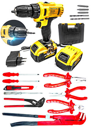 MOONSHOP 36 Matkap Watt Çift Batarya Maşalı Anahtar Fort Pense Tornavida Takımı 3 Lü Pense set..