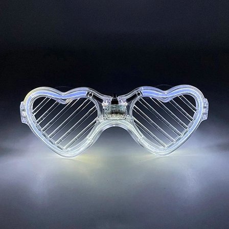Beyaz LED Işıklı Kalp Gözlük – 3 Modlu Parti &amp; Glow Gözlüğü