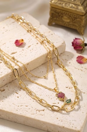 Gold Renk Lale Detaylı Kombin Kadın Kolye TJ-BKO11258