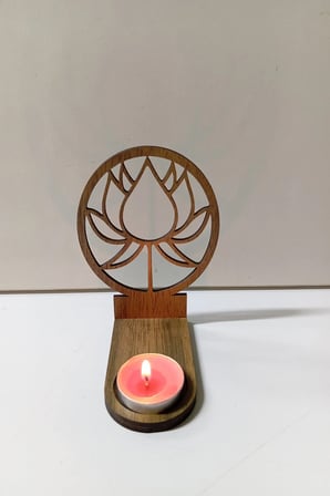 Lotus Çiçeği Figür Kahverengi Ahşap Gölge Mumluk Projeksiyon Biblo – Mum Hediyeli LOT2