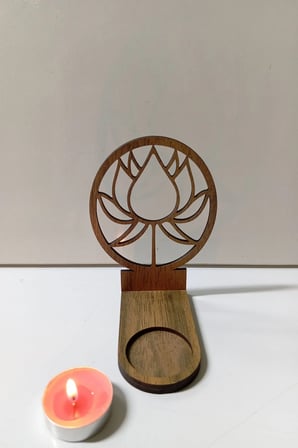 Lotus Çiçeği Figür Kahverengi Ahşap Gölge Mumluk Projeksiyon Biblo – Mum Hediyeli LOT2