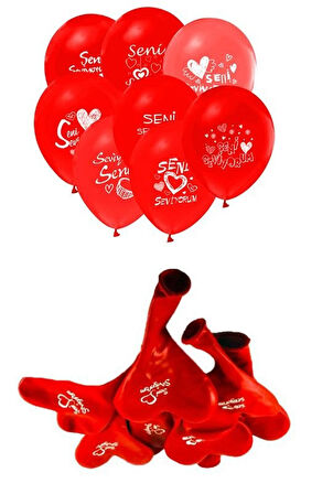 Seni Seviyorum Yazılı 50 Li Kalp Balon