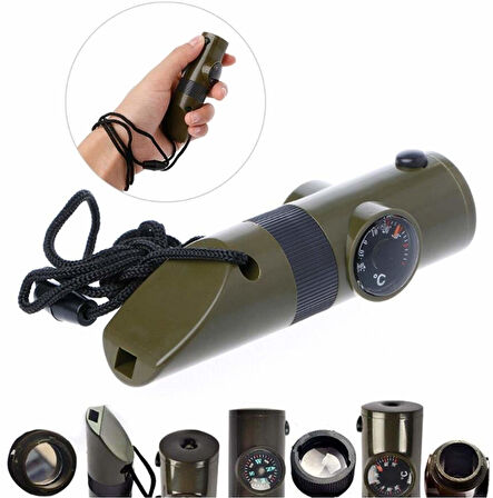 İzci Düdüğü - Avcı Düdüğü 7In1 Pusulalı Termometreli Survival Düdük