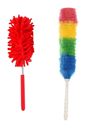 2 Li Set Mikrofiber Teleskobik Toz Alma -Antistatik Toz Püskülü Duster
