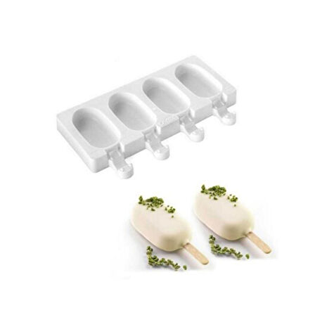 Silikon Magnum Model 4Lü Mini Meybuz Dondurma Kalıbı (20 Adet Çubuk Hediye)