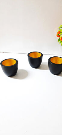 3 Lü Sukulent Saksı - Siyah Gold Kaktüs Saksı Beton Çiçek Saksısı