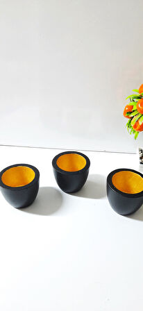 3 Lü Sukulent Saksı - Siyah Gold Kaktüs Saksı Beton Çiçek Saksısı