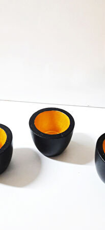 3 Lü Sukulent Saksı - Siyah Gold Kaktüs Saksı Beton Çiçek Saksısı