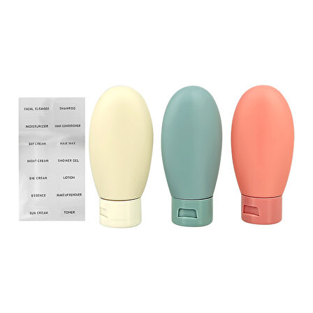 3Lü Seyahat Tipi - Kozmetik - Krem- Şampuan -Losyon Kutuları 60 Ml Kilitli Poşetli Etiketli