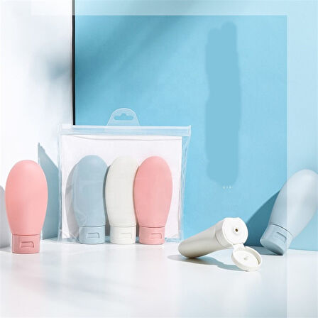 3Lü Seyahat Tipi - Kozmetik - Krem- Şampuan -Losyon Kutuları 60 Ml Kilitli Poşetli Etiketli