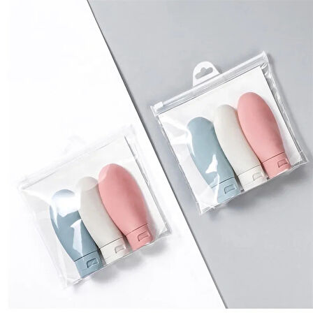 3Lü Seyahat Tipi - Kozmetik - Krem- Şampuan -Losyon Kutuları 60 Ml Kilitli Poşetli Etiketli