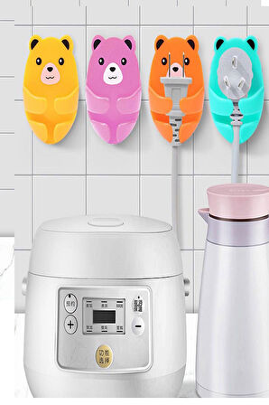 4Lü Renkli Sevimli Kucaklayan Ayıcık Fiş Kablo Tutucu Düzenleyici Yapışkanlı