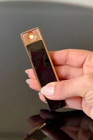 Kızaklı Gold Usb Şarjlı Çakmak Alevsiz Elektronik Çakmak Rüzgarda Sönmez Kablo Dahil