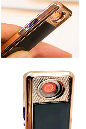 Kızaklı Gold Usb Şarjlı Çakmak Alevsiz Elektronik Çakmak Rüzgarda Sönmez Kablo Dahil