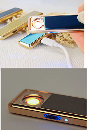 Kızaklı Gold Usb Şarjlı Çakmak Alevsiz Elektronik Çakmak Rüzgarda Sönmez Kablo Dahil