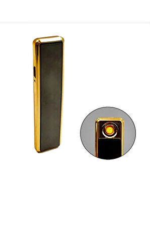 Kızaklı Gold Usb Şarjlı Çakmak Alevsiz Elektronik Çakmak Rüzgarda Sönmez Kablo Dahil