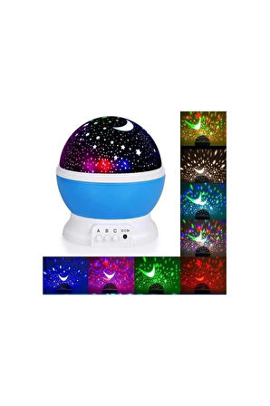 Dönen Renkli Ay Yıldızlı Gökyüzü Yansıtmalı Projeksiyon Gece Lambası Çocuk Bebek Parti Odası