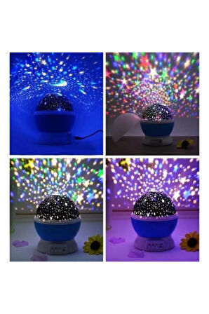 Dönen Renkli Ay Yıldızlı Gökyüzü Yansıtmalı Projeksiyon Gece Lambası Çocuk Bebek Parti Odası