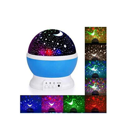 Dönen Renkli Ay Yıldızlı Gökyüzü Yansıtmalı Projeksiyon Gece Lambası Çocuk Bebek Parti Odası