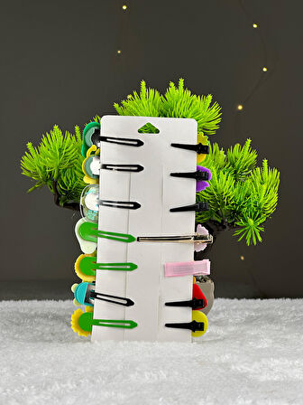 Yeşil Meyve Tema 14 Lü Set Çocuk Saç Tokası Seti Çoklu Figürlü Toka Set