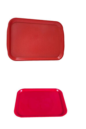 Büyük Boy Kırmızı Plastik Servis Tepsisi Kırılmaz Lokanta Büfe Fast Food Kullanım ( 53 X37 Cm)