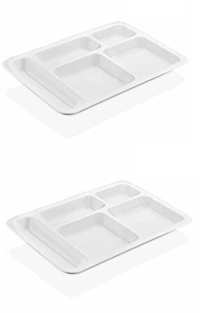 10 Adet 5 Bölmeli Kırılmaz Tabldot Tabak Self Servis Yemekhane Okul Lokanta Tabildot (40 Cm X28 Cm)