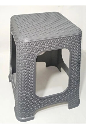 1 Adet Büyük Gri̇ Tabure Kir Tutmaz 45Cm Hasır Örgü Yemek Masasına Uygun Alt Kuşaklı Sağlam Dizayn