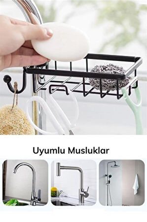 Musluğa Sabitlenen Çelik Bulaşık Süngeri Katı Sabun Tutucu Askılı Musluk Rafı T1022