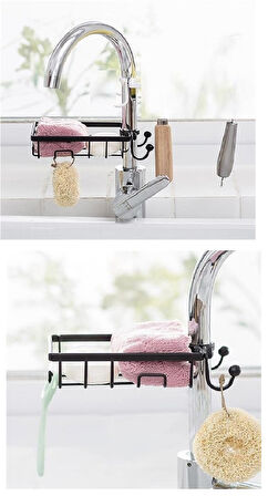 Musluğa Sabitlenen Çelik Bulaşık Süngeri Katı Sabun Tutucu Askılı Musluk Rafı T1022