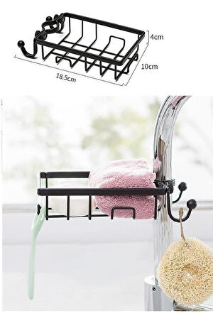 Musluğa Sabitlenen Çelik Bulaşık Süngeri Katı Sabun Tutucu Askılı Musluk Rafı T1022