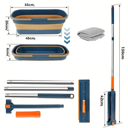 Lüks Katlanabilir Tekerli Kovalı Kendini Sıkabilen Mop – Ev Tavan Mutfak Zemin İçin Pratik Mop
