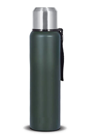 Çift Kat Paslanmaz Çelik Bardaklı 750 Ml Taşıma Şeritli Termos Kamp Bebek Mama Termosu -8690