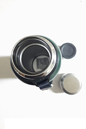 Çift Kat Paslanmaz Çelik Bardaklı 750 Ml Taşıma Şeritli Termos Kamp Bebek Mama Termosu -8690