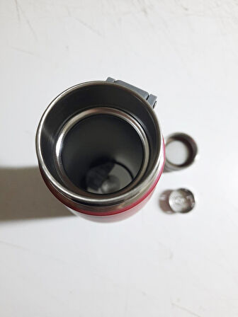 Çift Kat Paslanmaz Çelik Bardaklı 850 Ml Taşıma Şeritli Termos Kamp Bebek Mama Termosu-8691