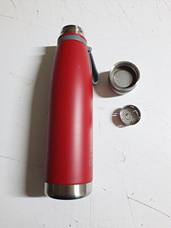 Çift Kat Paslanmaz Çelik Bardaklı 850 Ml Taşıma Şeritli Termos Kamp Bebek Mama Termosu-8691