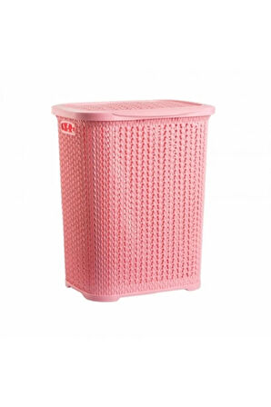 Pembe Örgü Desenli 52 Lt Kirli Çamaşır Sepeti