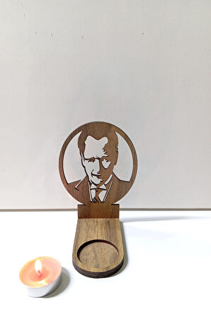 Mustafa Kemal Atatürk Figür Kahverengi Ahşap Gölge Mumluk Projeksiyon Biblo – Mum Hediyeli Mka2