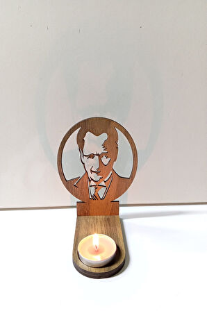 Mustafa Kemal Atatürk Figür Kahverengi Ahşap Gölge Mumluk Projeksiyon Biblo – Mum Hediyeli Mka2