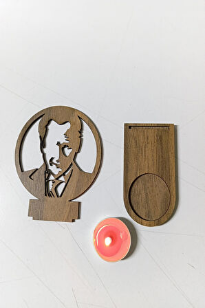 Mustafa Kemal Atatürk Figür Kahverengi Ahşap Gölge Mumluk Projeksiyon Biblo – Mum Hediyeli Mka2