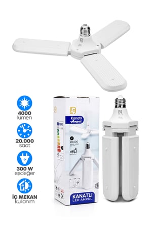 40W 3 Kanatlı Pervane LED Ampul 27 LED Tasarruflu E27 Ev Ampul 4000 Lümen Lamba LD03
