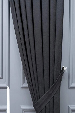 Fon Kumaş Perde Koyu Gri Petek Kanat Yan Perde 1e 3 Dökümlü Sade Şık Tasarım