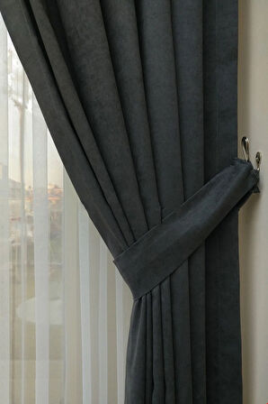 Fon Kumaş Perde Koyu Gri Petek Kanat Yan Perde 1e 3 Dökümlü Sade Şık Tasarım