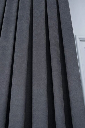 Fon Kumaş Perde Koyu Gri Petek Kanat Yan Perde 1e 3 Dökümlü Sade Şık Tasarım