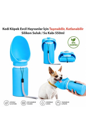 Kedi Köpek Evcil Hayvan İçin Taşınabilir Katlanabilir Silikon Su Kabı Su Şişesi Seyahat Suluk 550ml Sızdırmaz