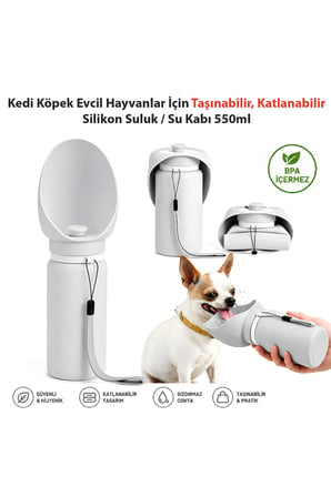 Kedi Köpek Evcil Hayvan İçin Taşınabilir Katlanabilir Silikon Su Kabı Su Şişesi Seyahat Suluk 550ml Sızdırmaz